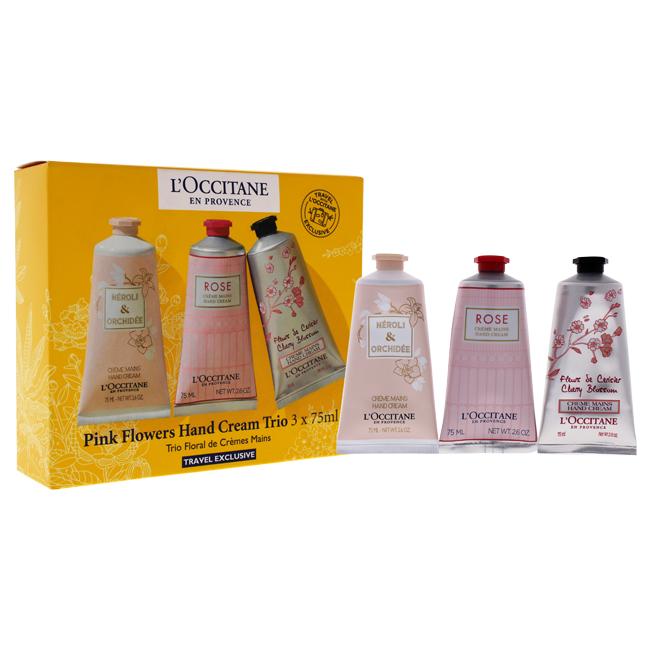 Pink Flowers Hand Cream Trio by LOccitane for Unisex - 3 x 2.6 oz Pivoine Flora Hand Cream, Roses et Reines Hand & Nail Cream, Cherry Blossom Hand Cream